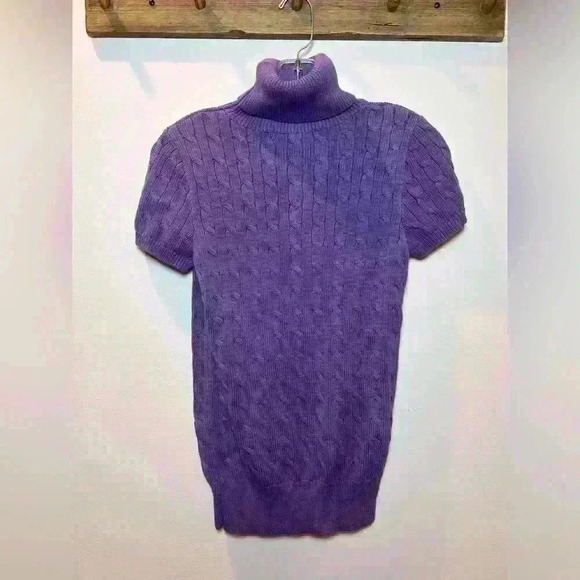 Ralph Lauren Sport Purple Cableknit Short Sleeve Turtleneck Sweater Size M - Picture 4 of 6